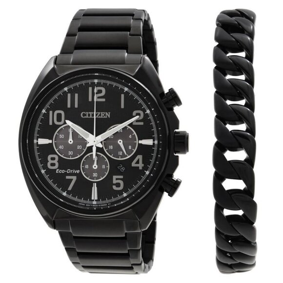 NWT Authentic Citizen Chronograph Black Dial Men's Watch and Bracelet Box Set - Picture 1 of 3